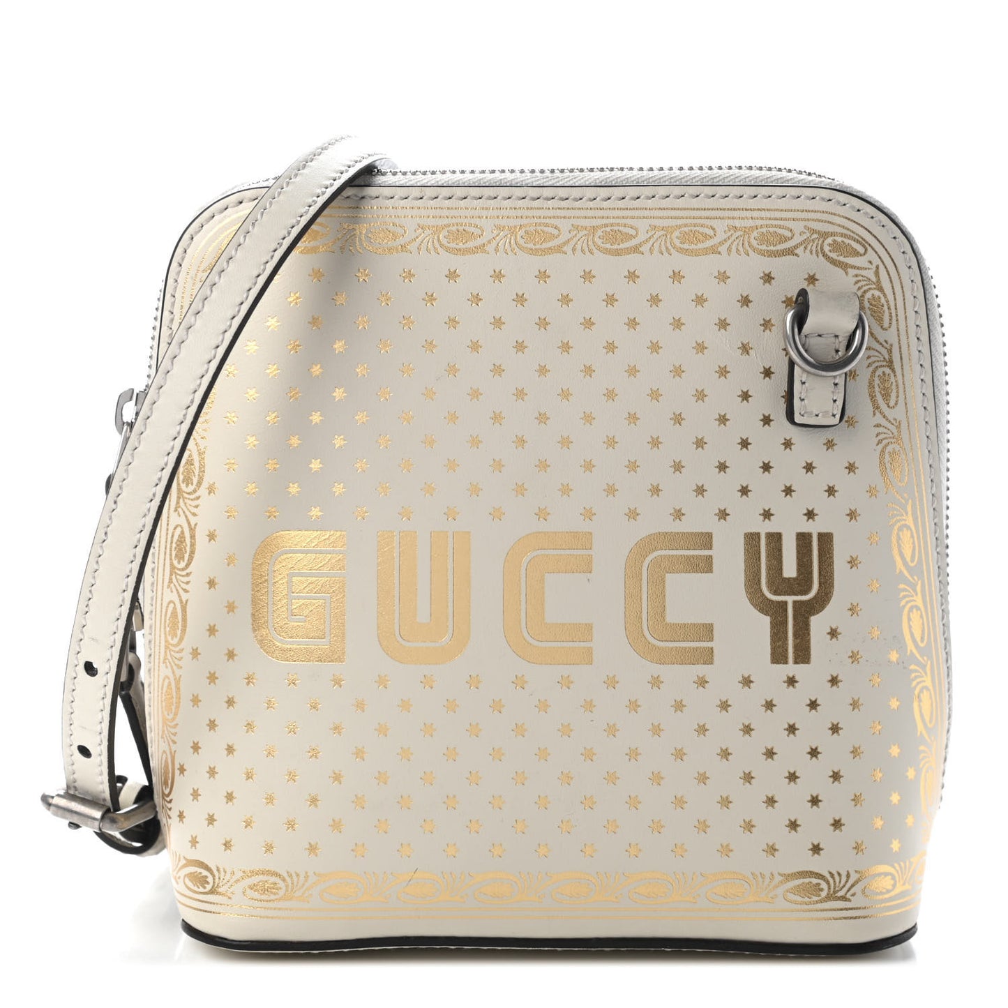 X SEGA Calfskin GUCCY Stars Mini Dome Shoulder Bag Mystic White Gold
