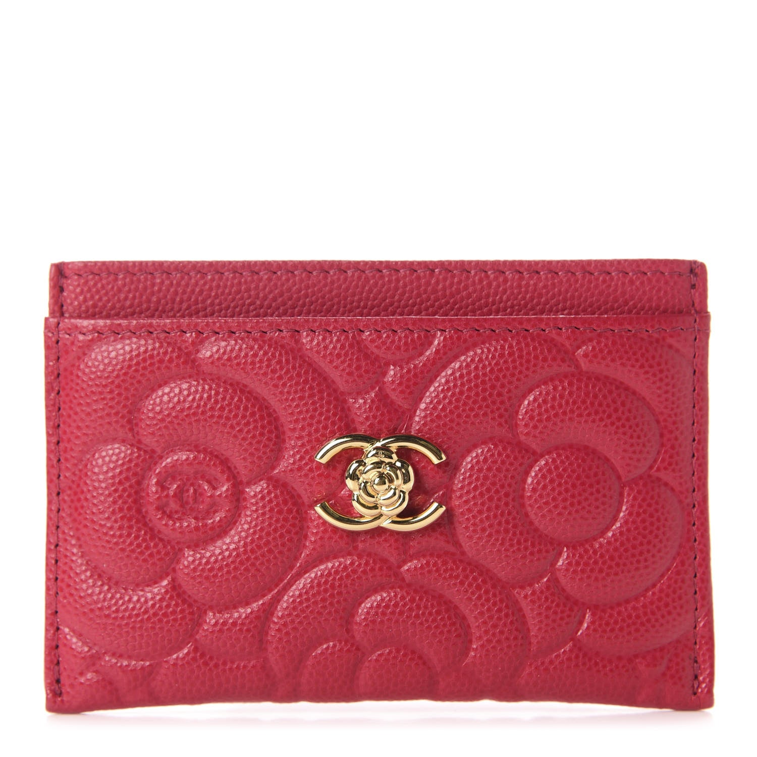 Chanel Caviar Camellia Embossed Card Holder Fuchsia 1 of 8