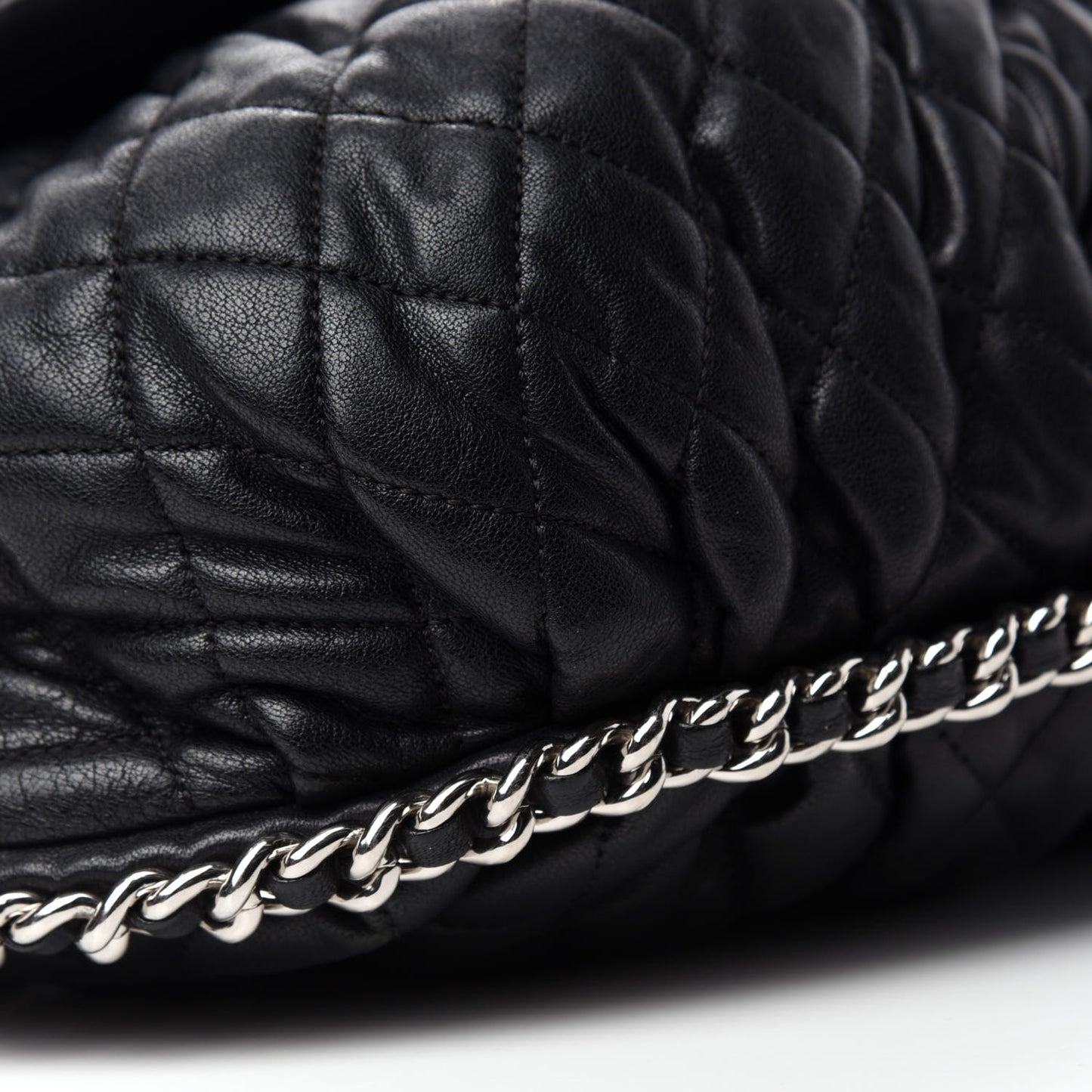 Washed Lambskin Quilted Large Chain Around Messenger Black