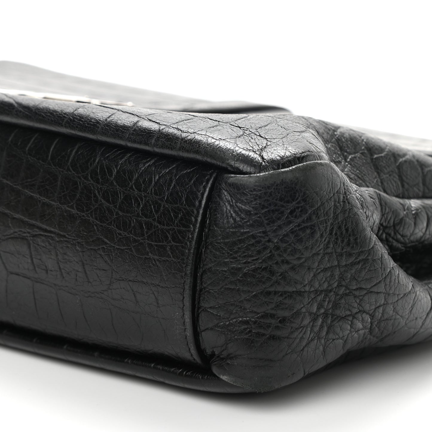 Calfskin Crocodile Embossed Large College Monogram Satchel Black