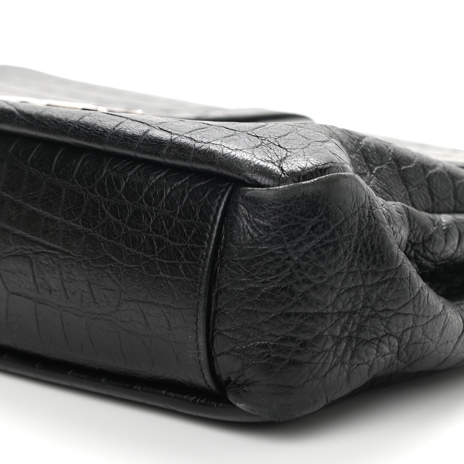Saint Laurent Calfskin Crocodile Embossed Large College Monogram Satchel Black 10 of 12