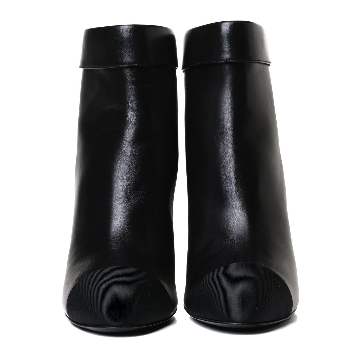Lambskin Grosgrain Triangle & Collar 90 Ankle Boots 39.5 Black