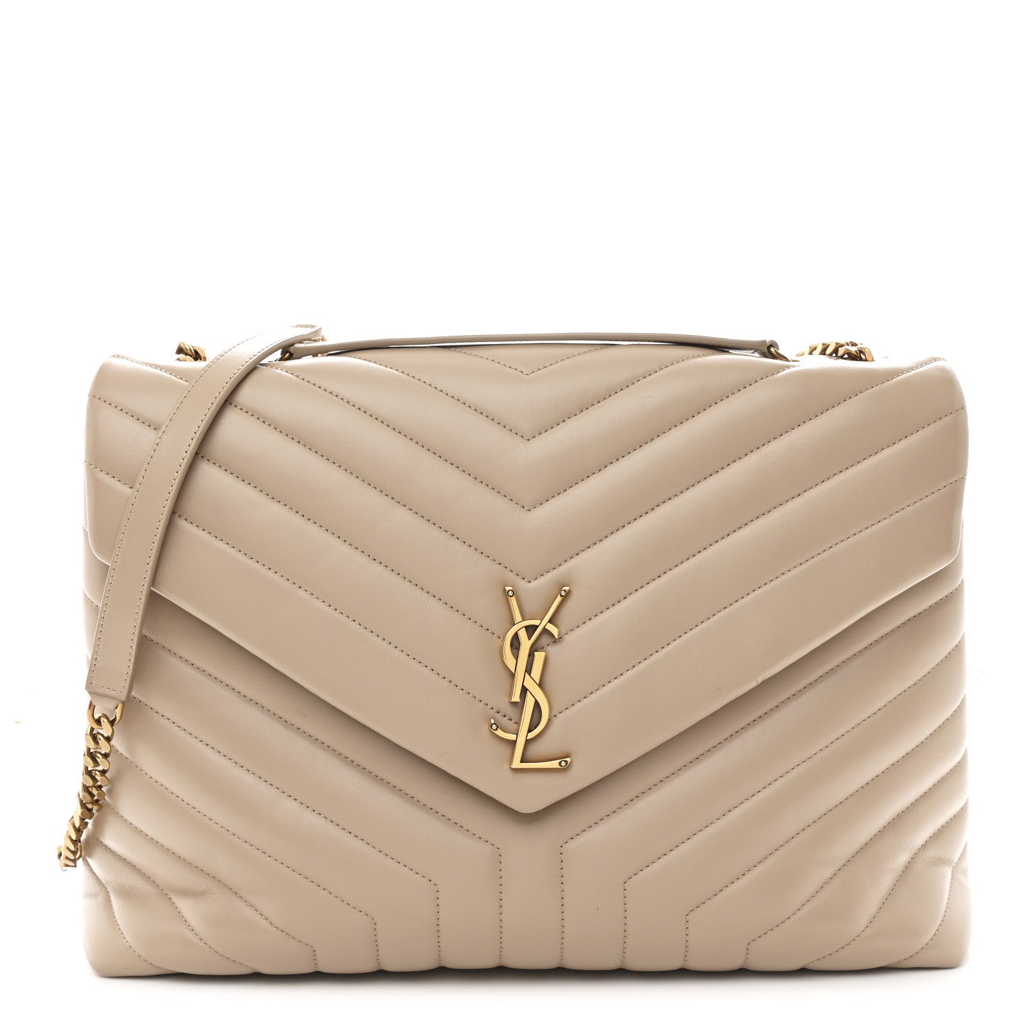 Saint Laurent Calfskin Matelasse Large Loulou Monogram Chain Satchel Dark Beige 1 of 11