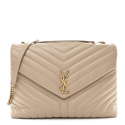 Saint Laurent Calfskin Matelasse Large Loulou Monogram Chain Satchel Dark Beige 1 of 11