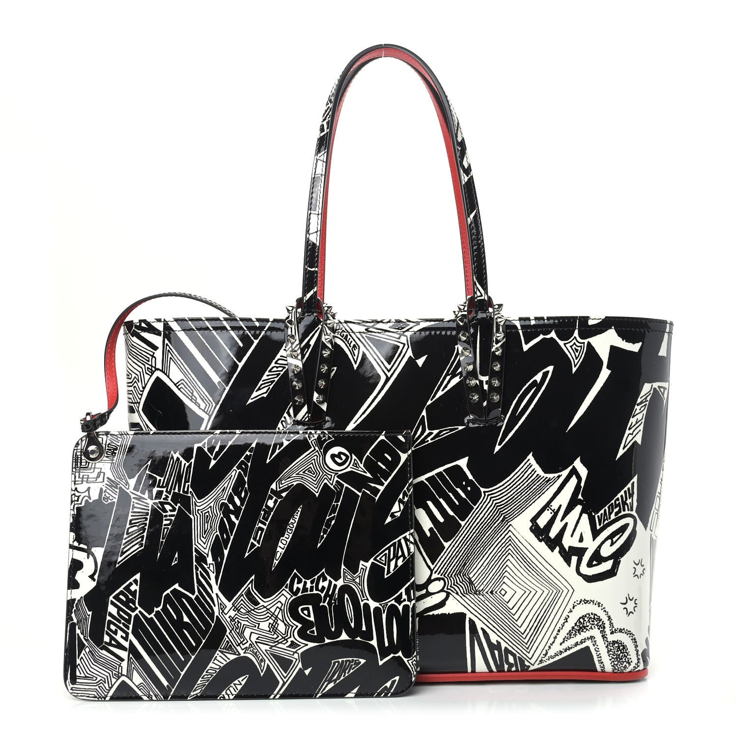 Christian Louboutin Patent Metro Graf Spikes East West Cabata Tote Black 1 of 8