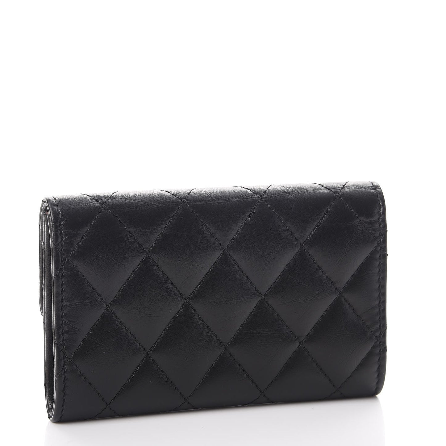 Aged Calfskin Quilted Reissue Flap Card Holder Black