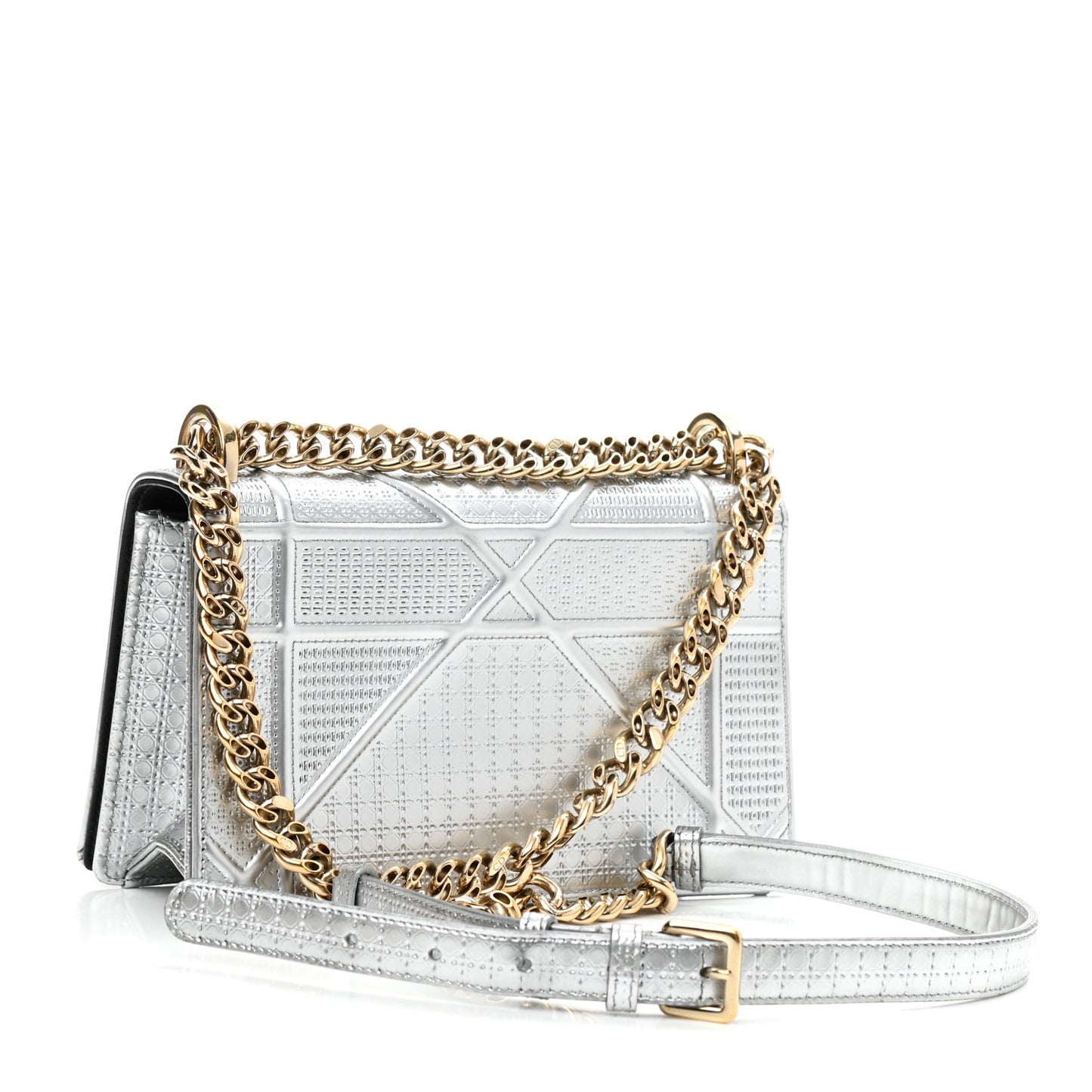 Metallic Patent Micro-Cannage Small Diorama Flap Bag Silver