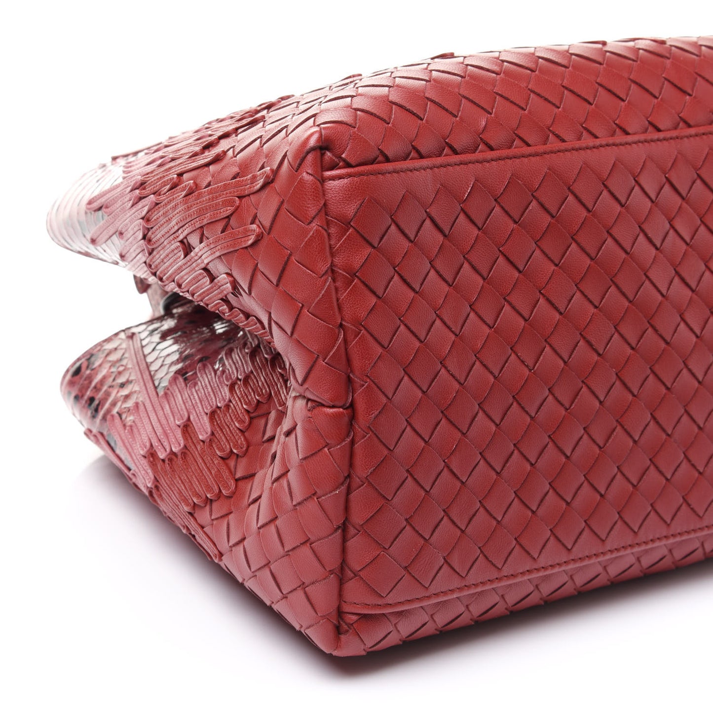 Nappa Intrecciato Snakeskin Large Flow Wave Tote Red