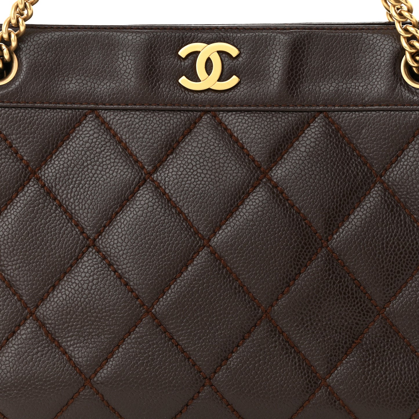 Caviar Quilted Shopping Tote Dark Brown