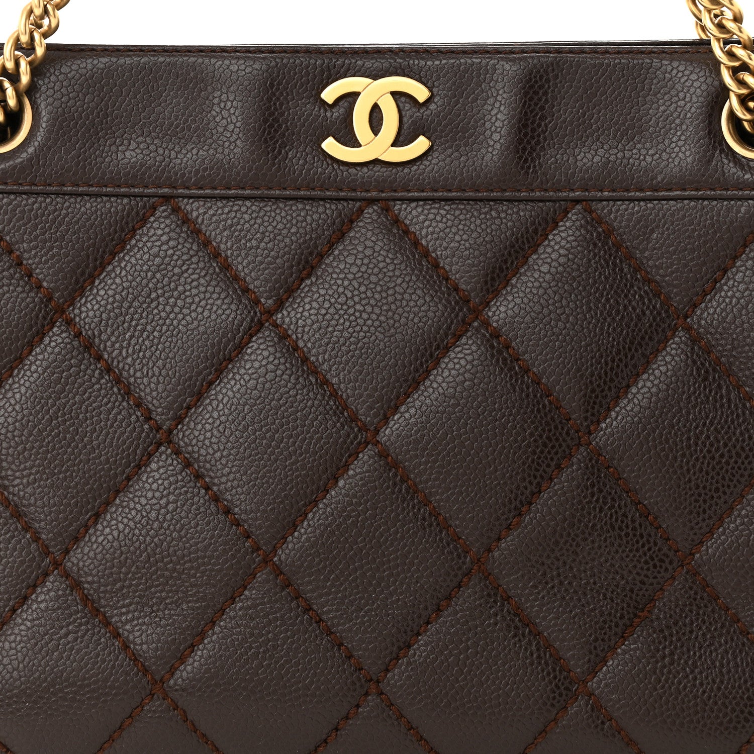Chanel Caviar Quilted Shopping Tote Dark Brown 8 of 14
