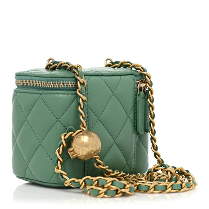 Chanel Lambskin Quilted Pearl Crush Mini Vanity Case With Chain Dark Green 2 of 9