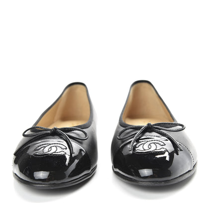 Chanel Lambskin Patent Cap Toe Ballerina Flats 38.5 Black 2 of 10