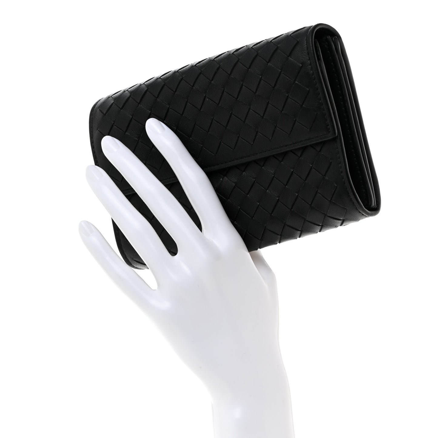 Nappa Intrecciato Continental Compact Flap Wallet Black