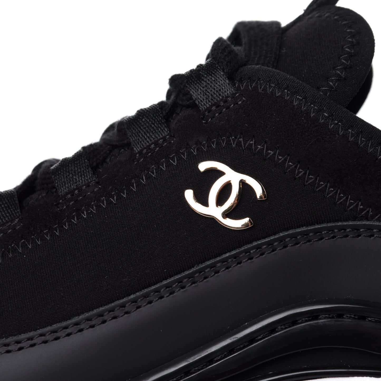 Velvet Calfskin Mixed Fibers CC Sneakers 37 Black