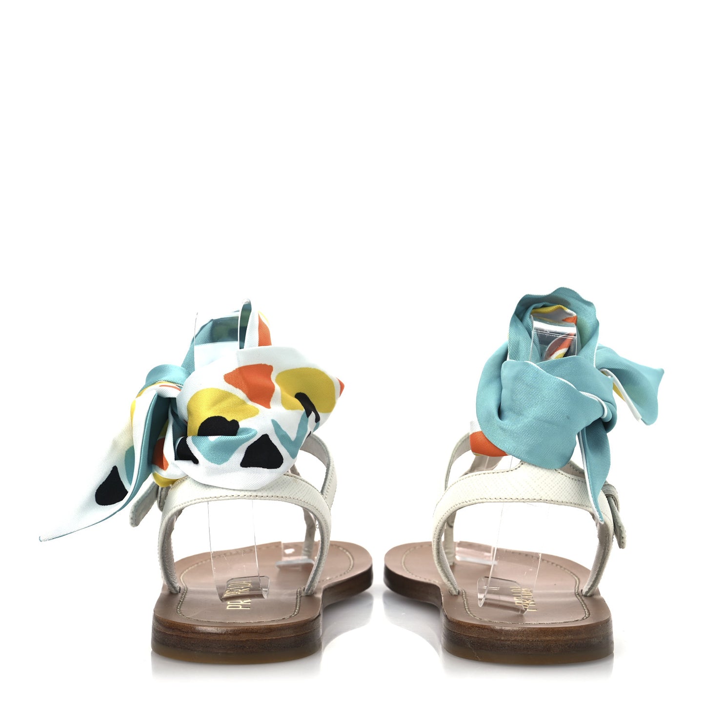 Saffiano Silk Tie Slingback Flat Thong Sandals 36 White