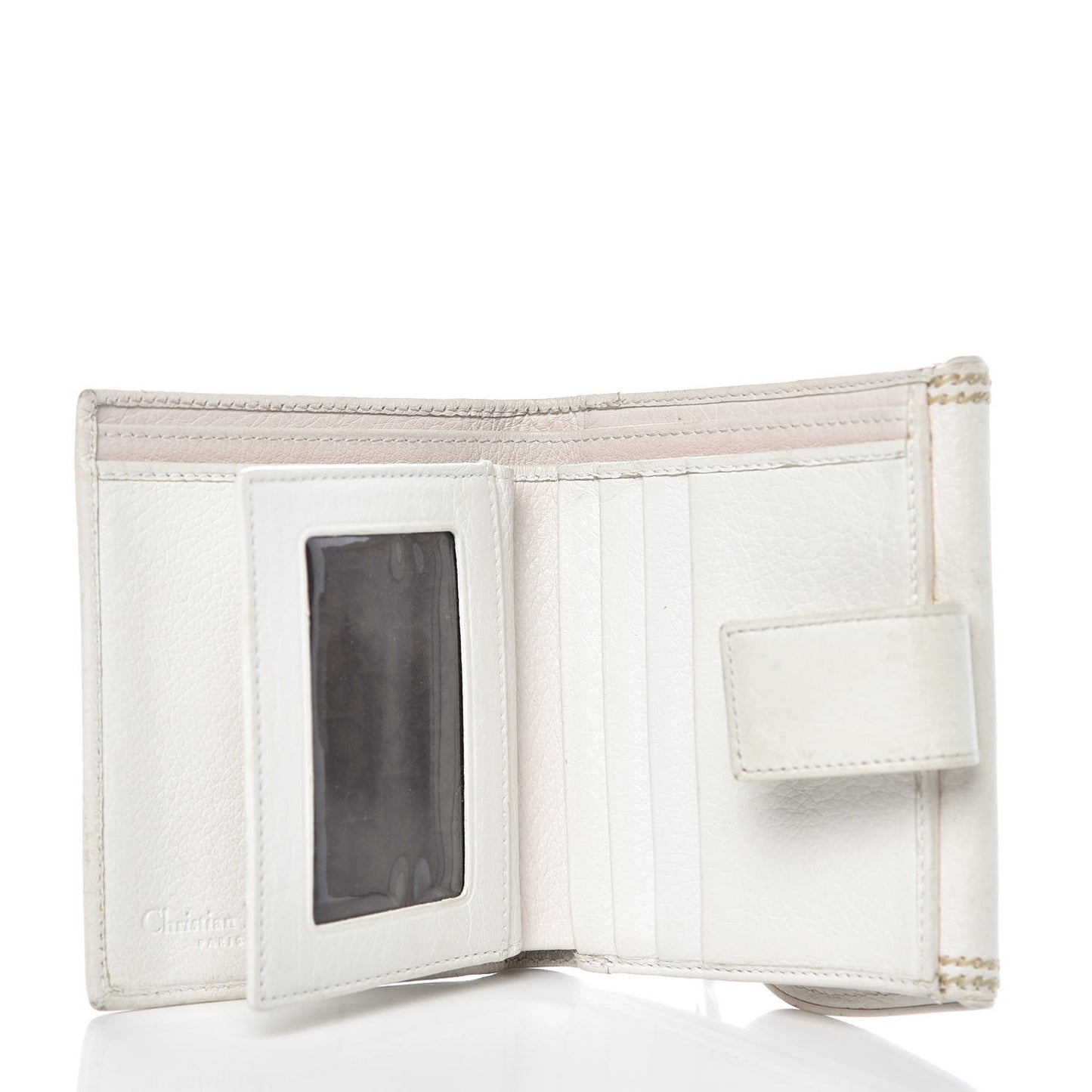 Calfskin Embroidered Romantic Flowers Saddle Compact Wallet White