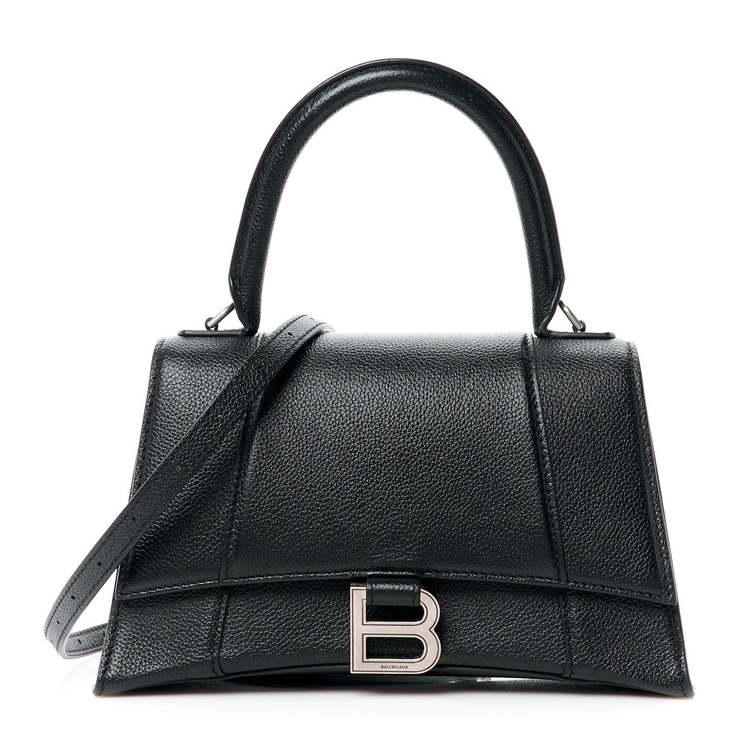 Grained Calfskin Small Hourglass Top Handle Bag Black