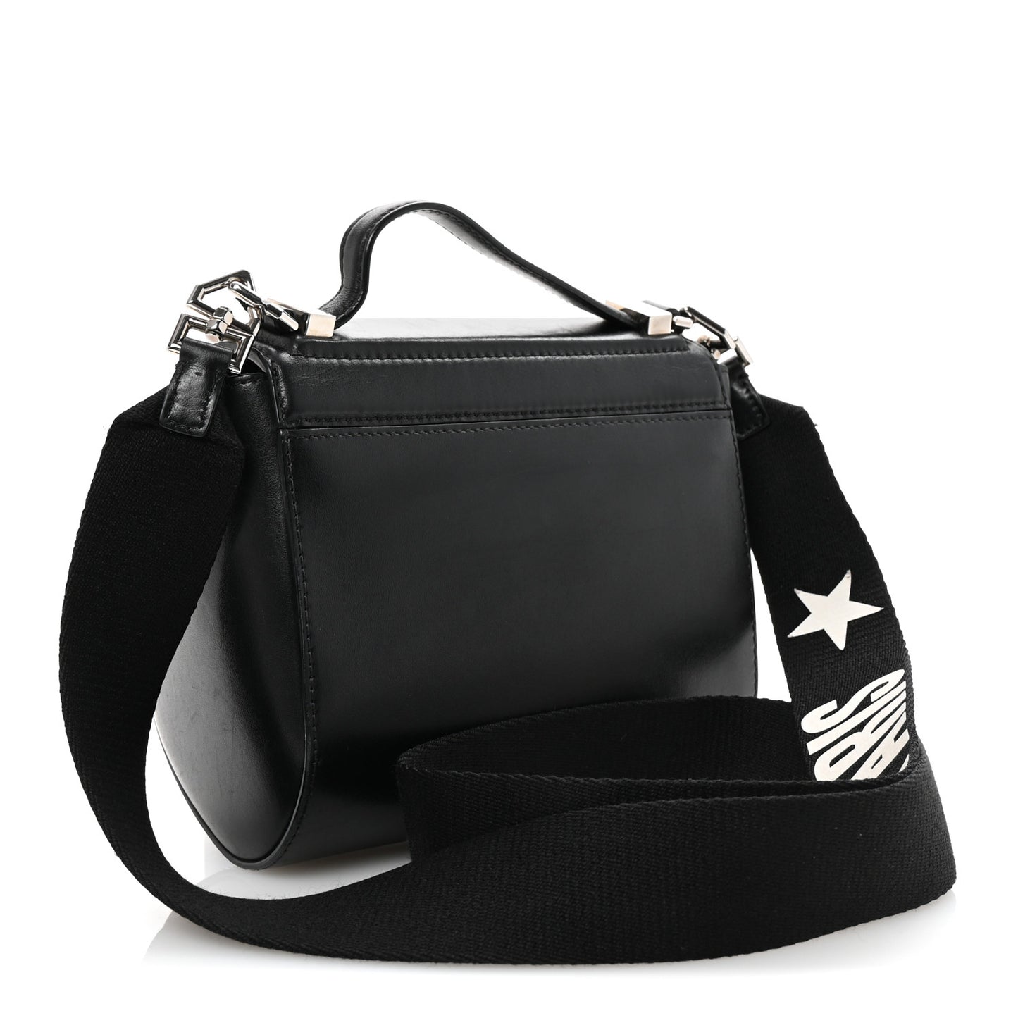 Calfskin Mini Pandora Box Logo Strap Crossbody Bag Black