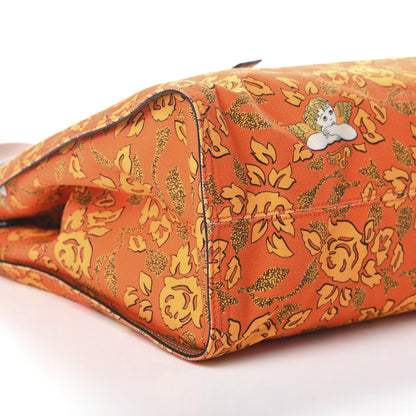 Loewe Canvas Calfskin Ibiza Floral Print Paulas Tote Orange 9 of 9