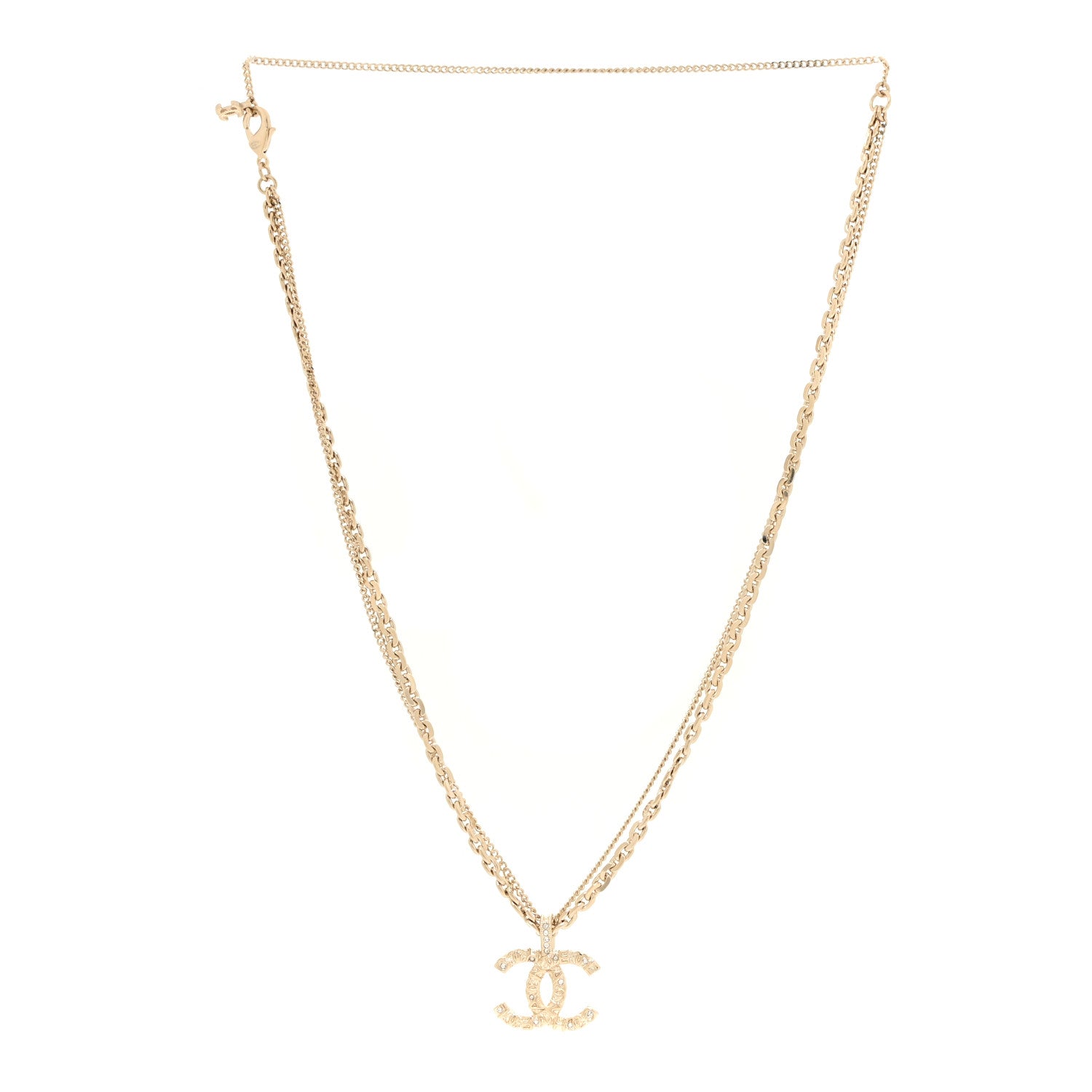 Chanel Crystal CC Multi Strand Chain Necklace Gold 3 of 5