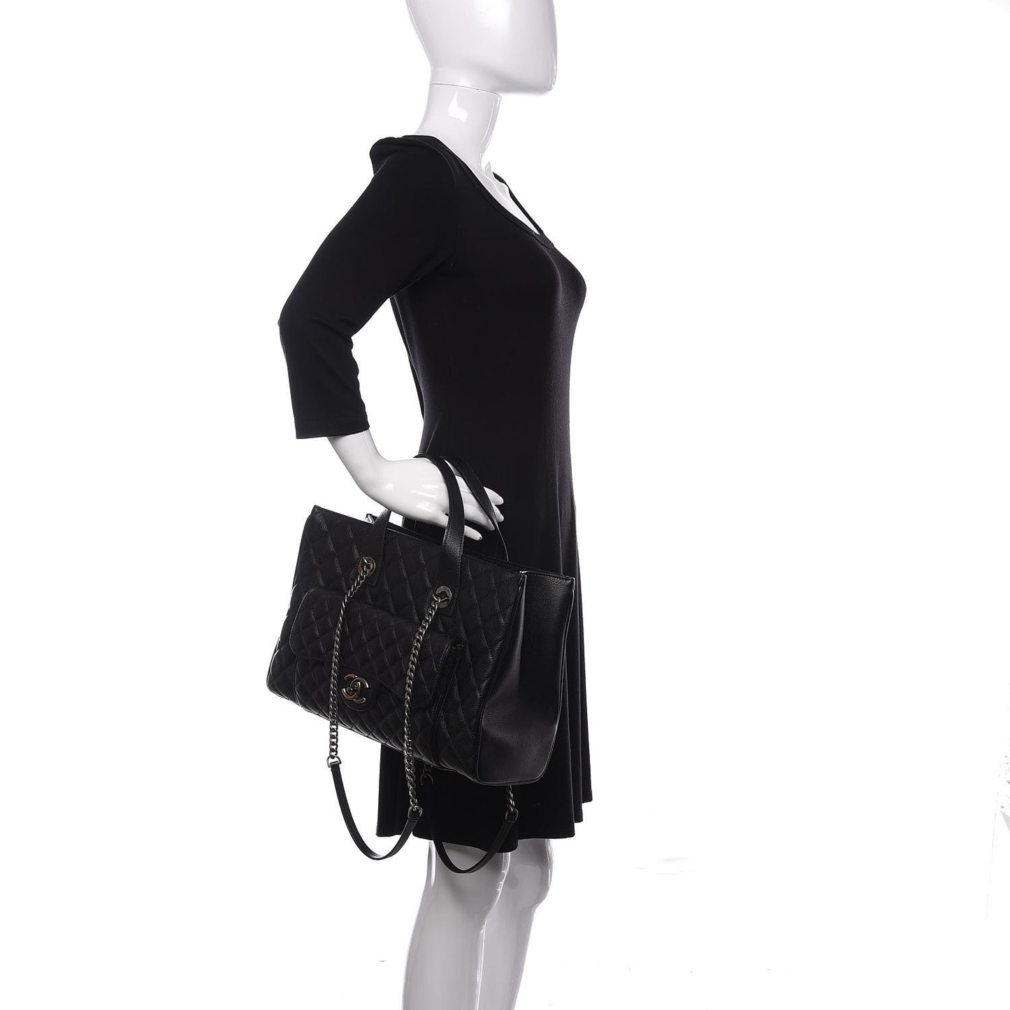 Caviar Quilted Large Casual Pocket Tote Black