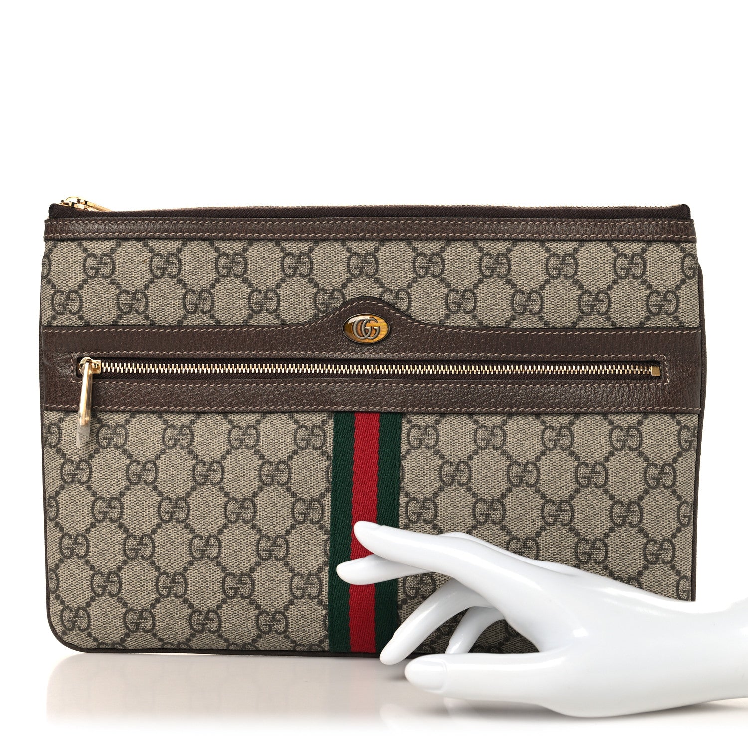 Gucci GG Supreme Monogram Large Ophidia Pouch Clutch Brown 1917025