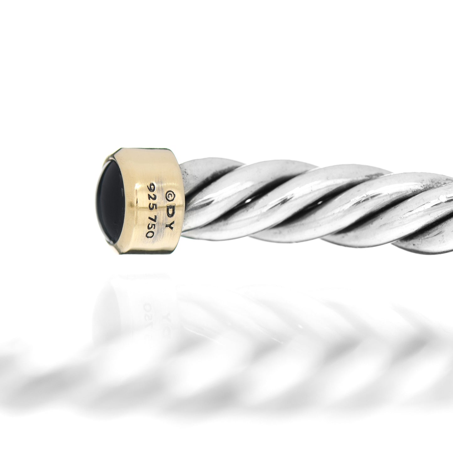 Sterling Silver 18K Yellow Gold Onyx 6mm Cable Classic Cuff Bracelet