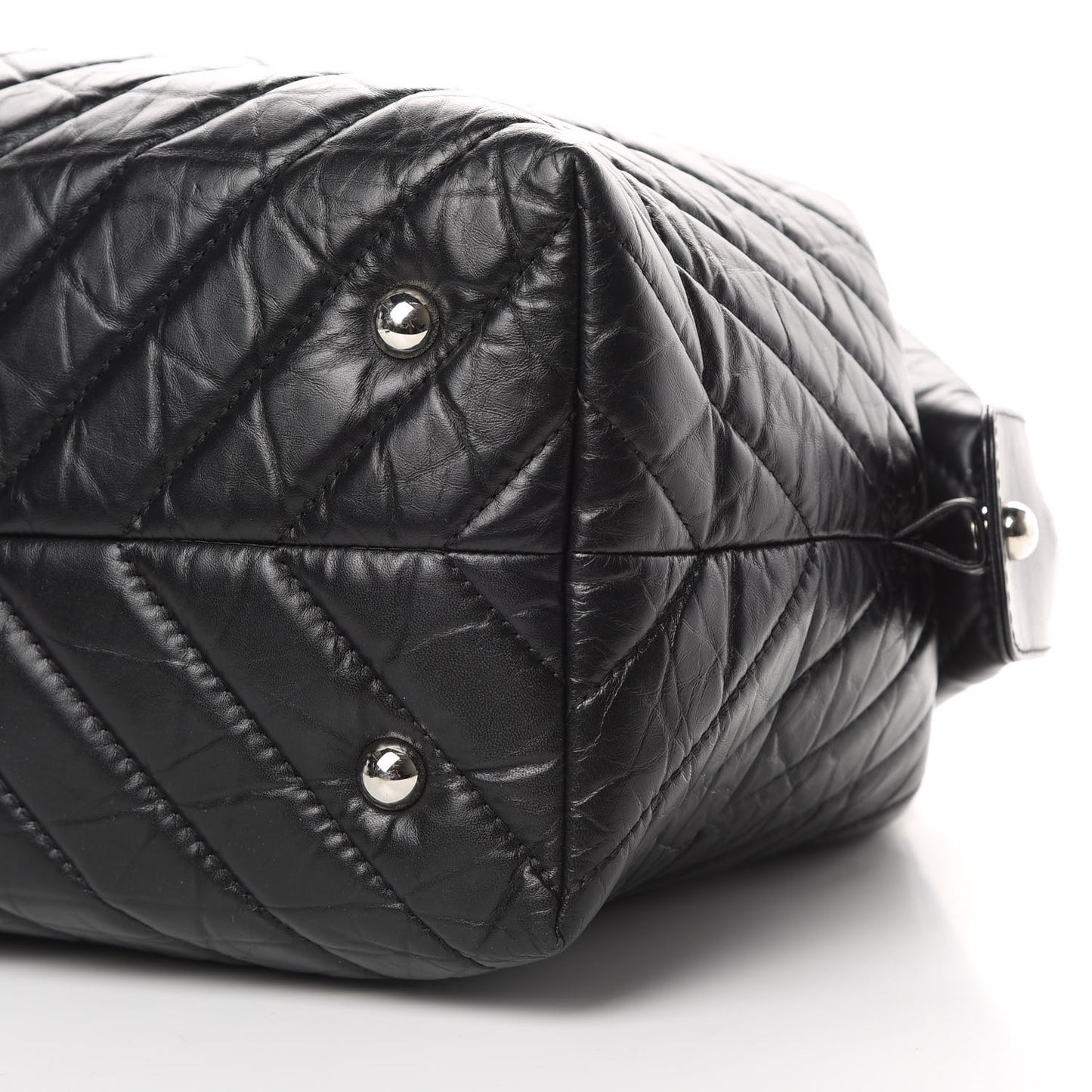 Aged Calfskin Chevron Quilted Duffle Bag Black