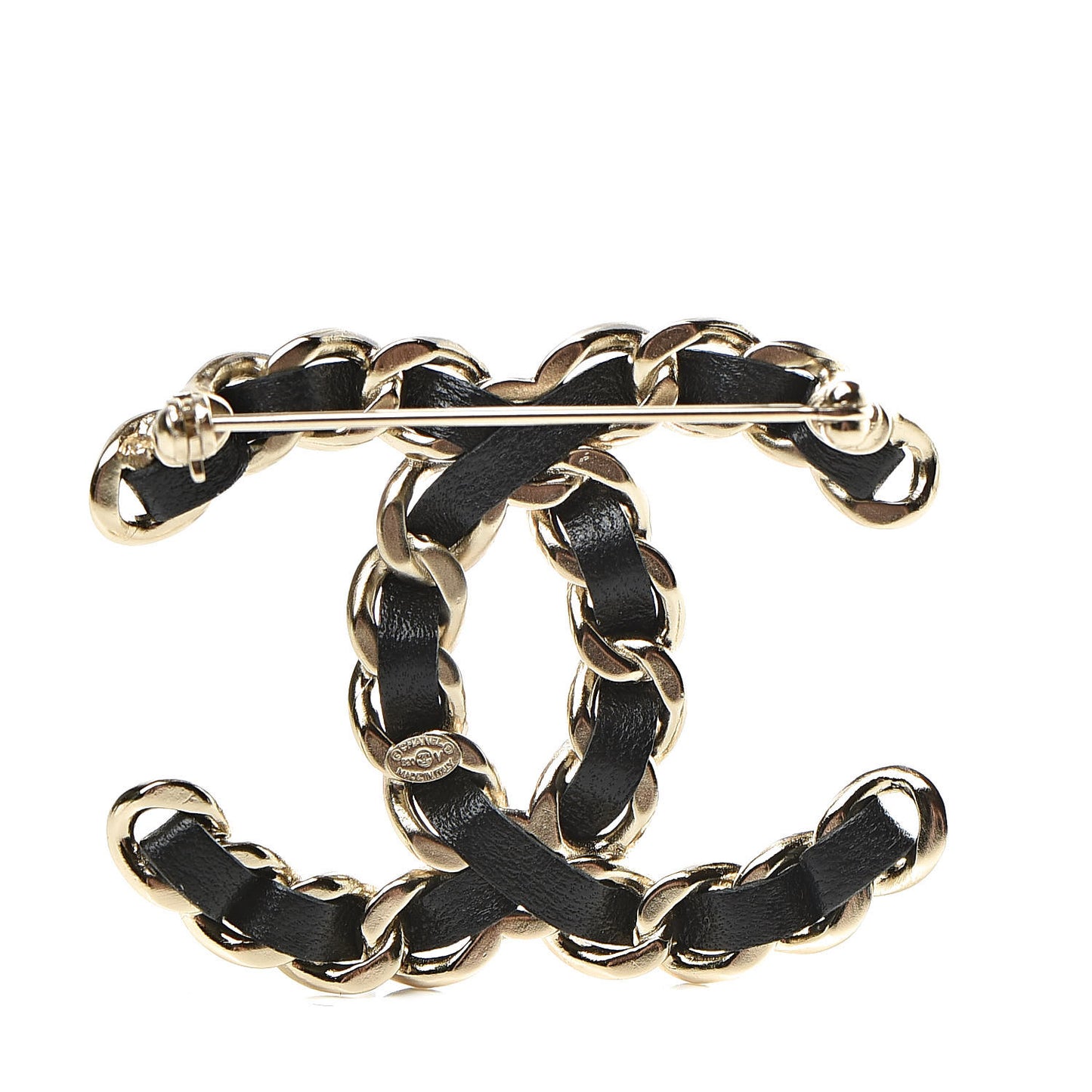 Lambskin Chain CC Brooch Black Gold