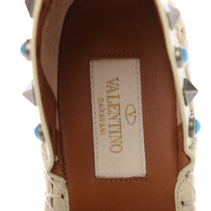 Valentino Garavani Grained Calfskin Turquoise Rockstud Rolling Ankle Wrap Espadrille 20mm Flats 37 Light Ivory Natural 7 of 8
