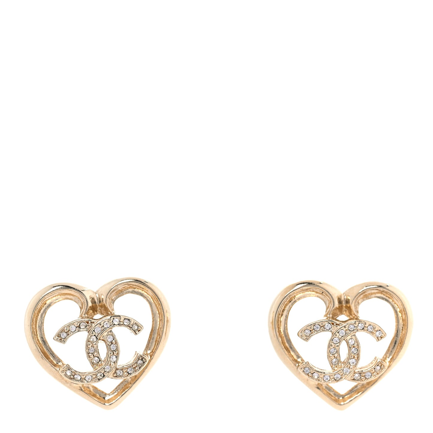 Metal Crystal CC Logo Heart Earrings Gold