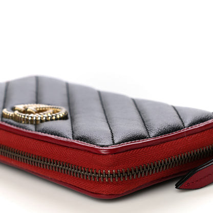 Gucci Vintage Effect Calfskin Matelasse Diagonal Torchon GG Marmont Zip Around Wallet Black Romantic Cherry 12 of 12