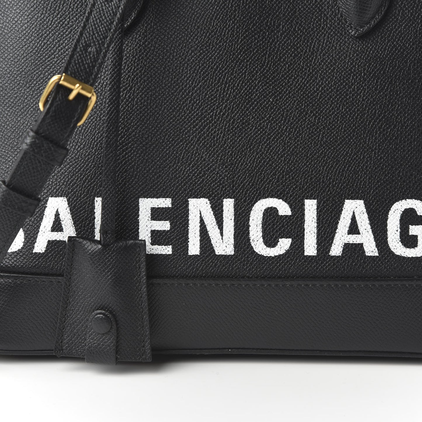 Signature Grained Calfskin Logo S Ville Top Handle Bag Black White