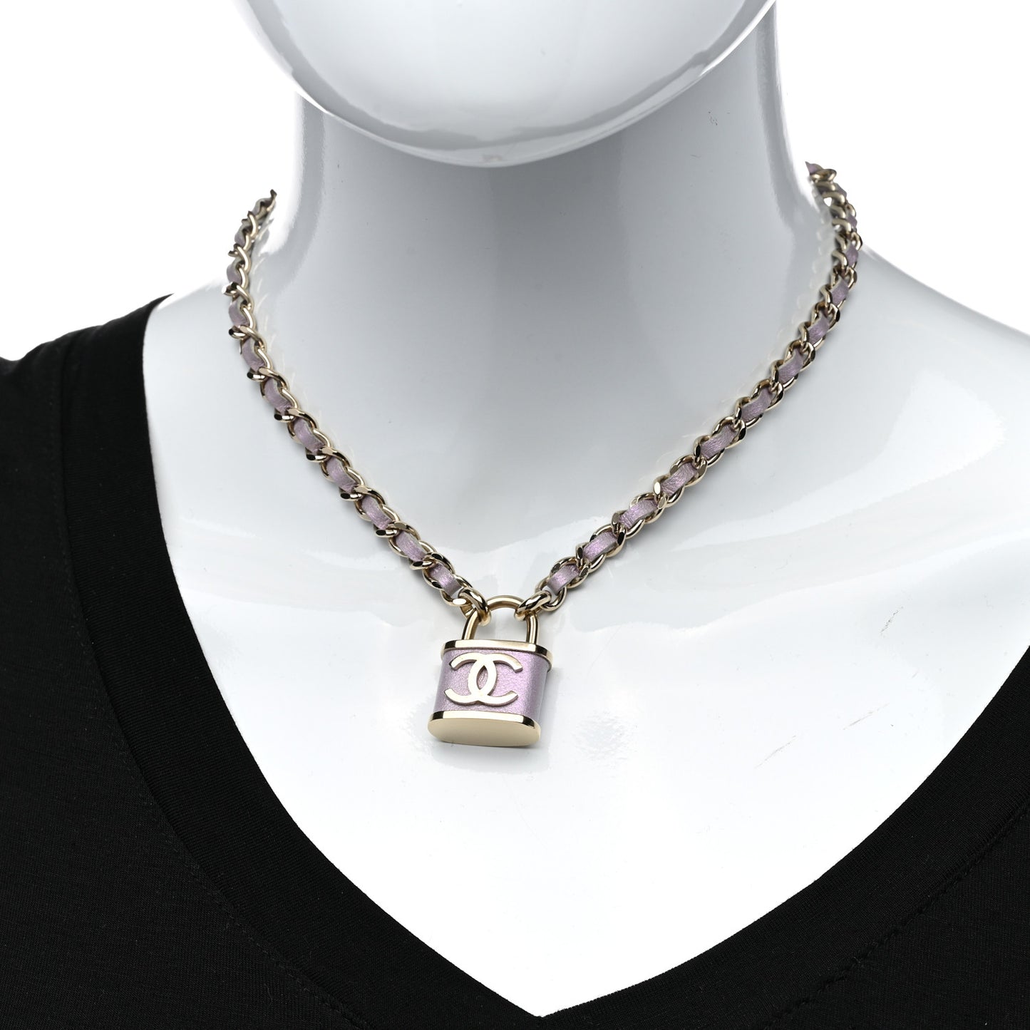 Metal Lambskin Chain CC Lock Choker Necklace Lilac