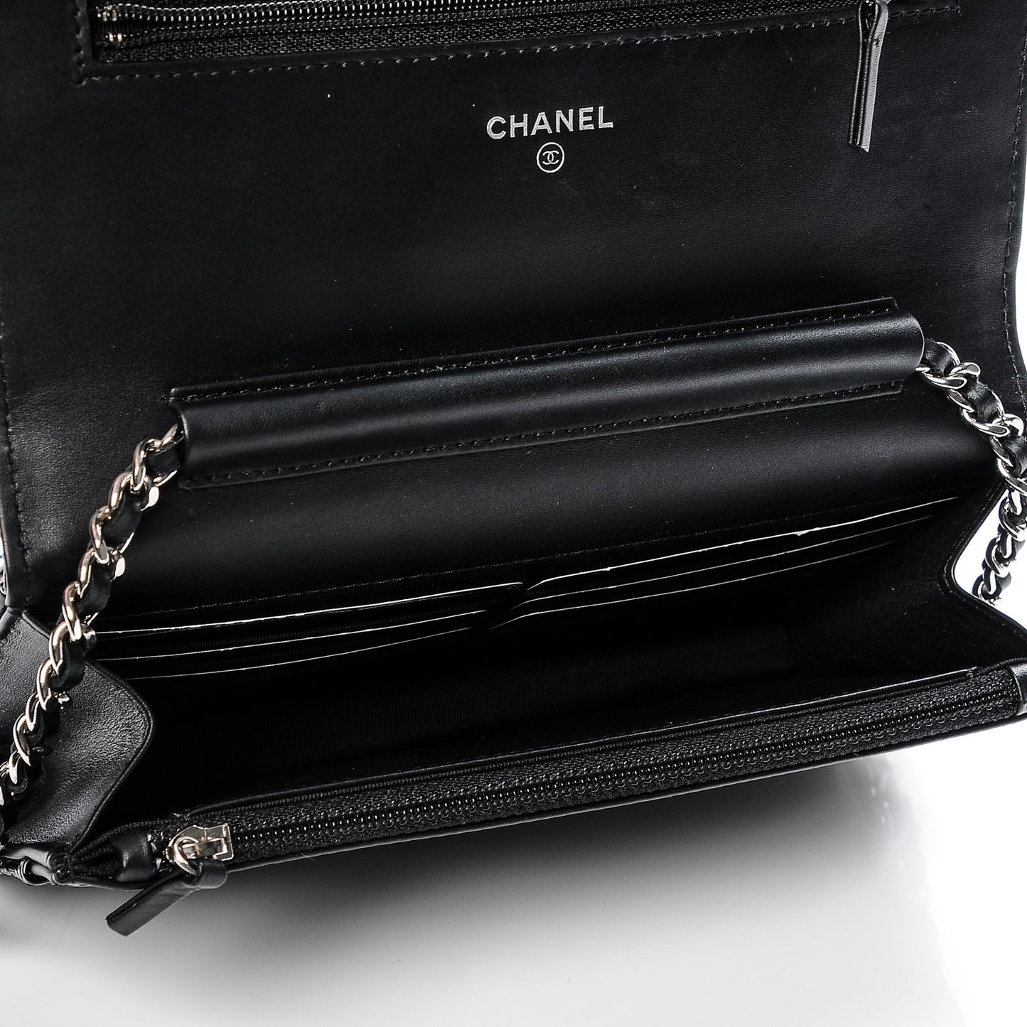 Patent Quilted Wallet On Chain WOC Black