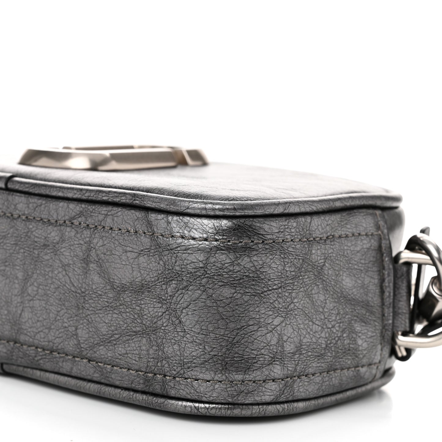 Calfskin Metallic Snapshot Camera Bag Grey
