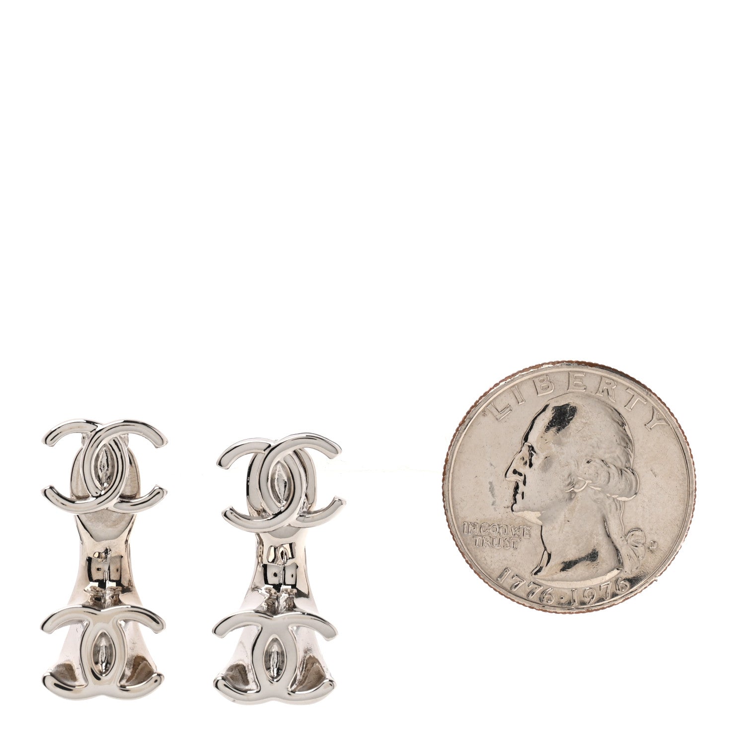 Chanel Metal CC Turnlock Drop Earrings Silver 2 of 6