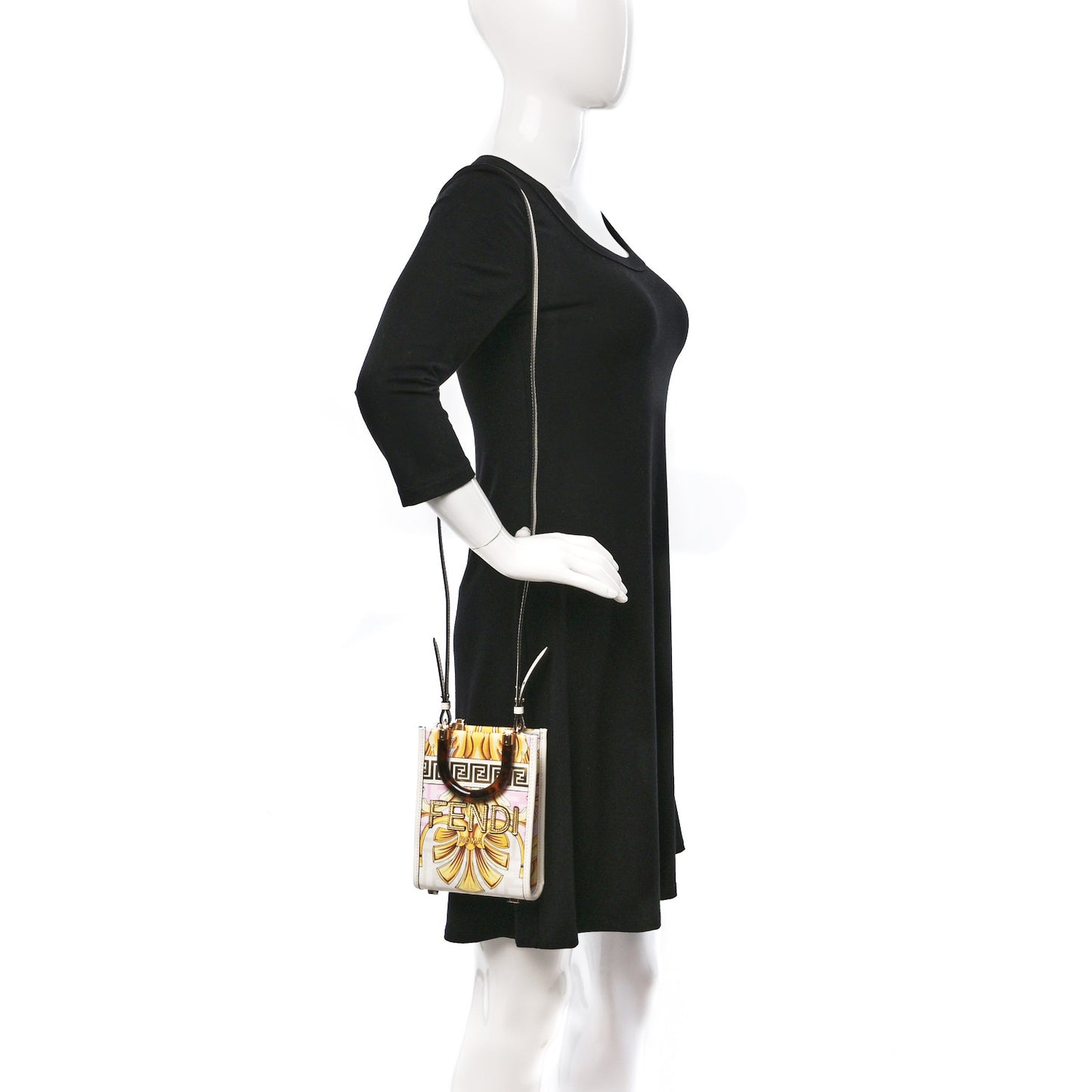 X VERSACE Calfskin Plexiglass Fendace FF Baroque Mini Fendi Sunshine Shopper Tote Gold Rosa White Ice Ciad