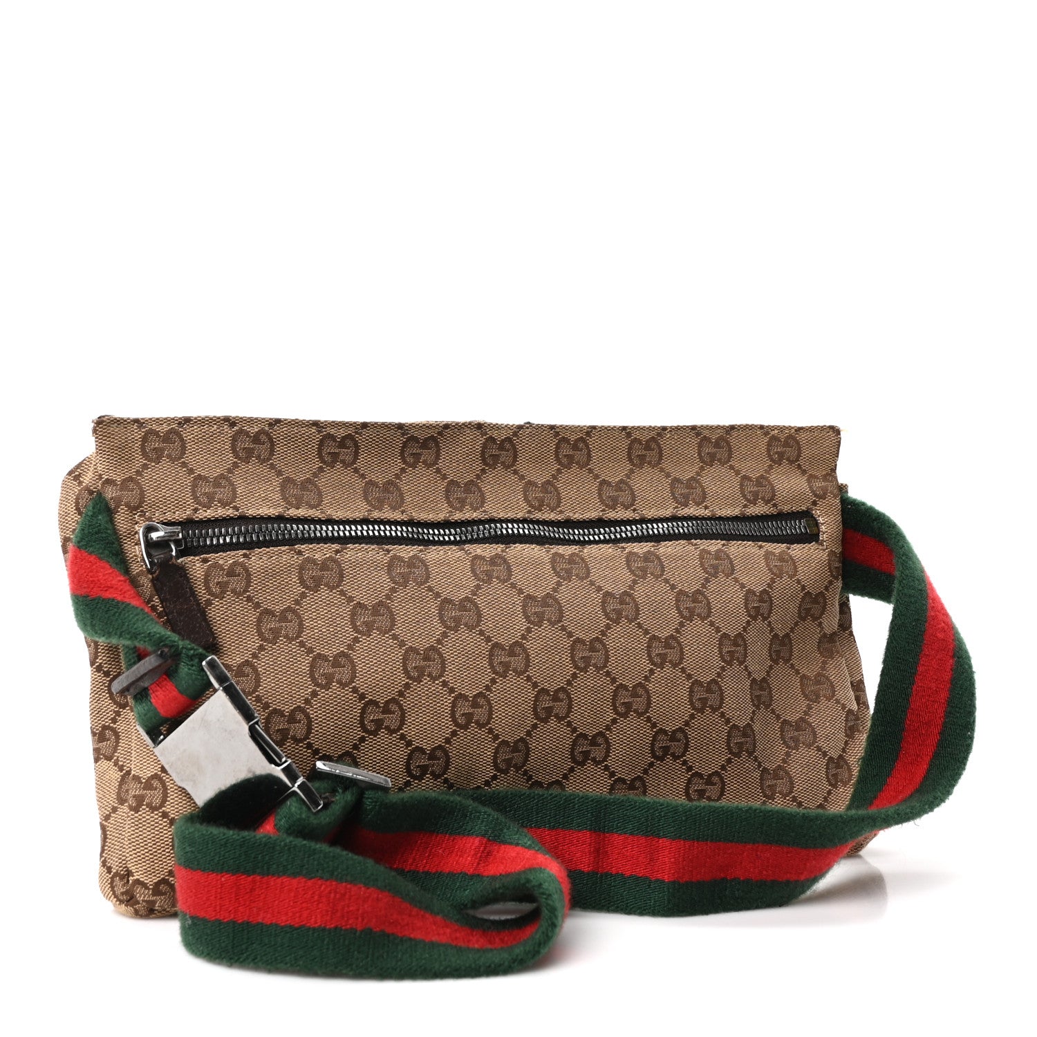 Gucci GG Monogram Web Double Pocket Belt Bag Dark Brown 2 of 10