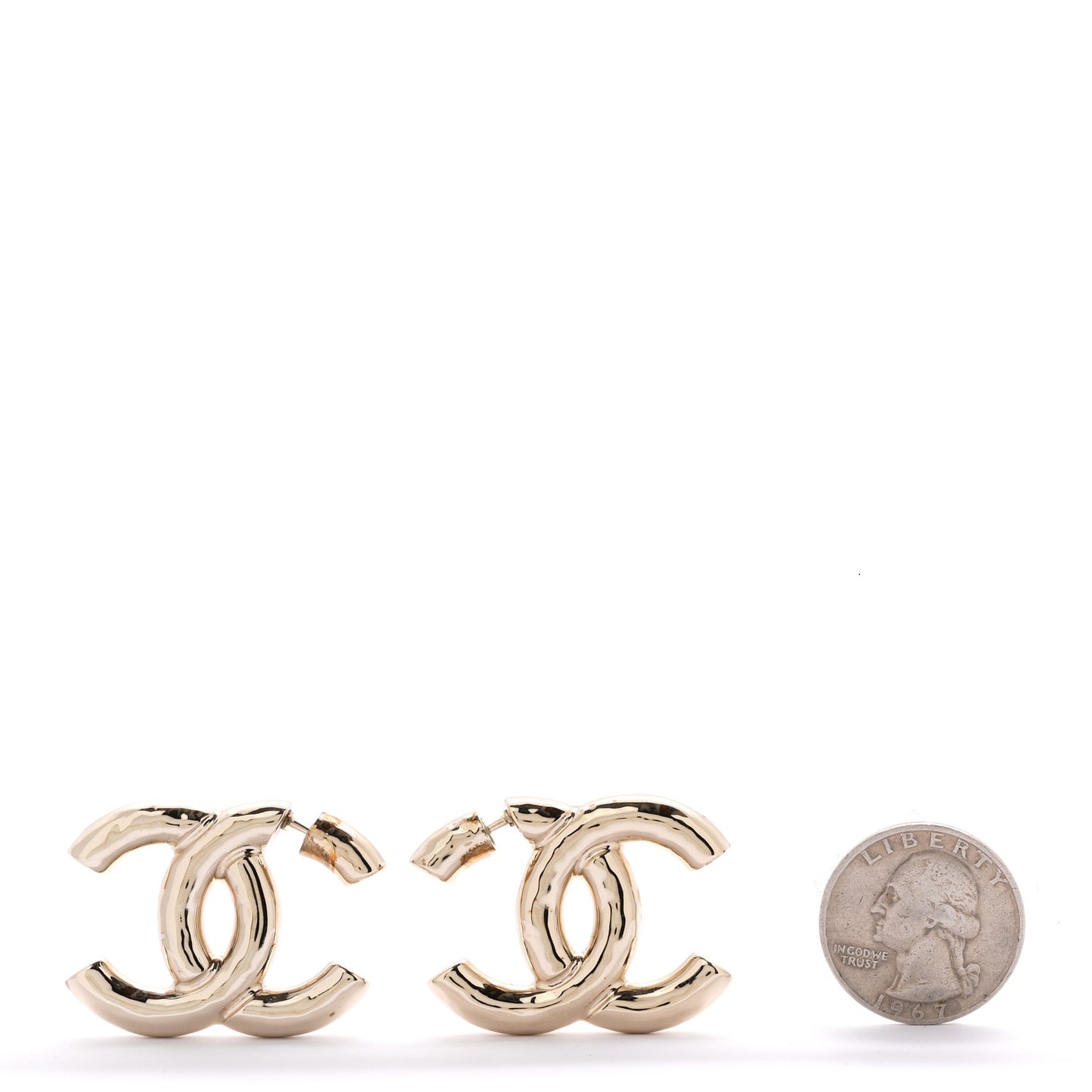 Metal Large CC Earrings Light Gold