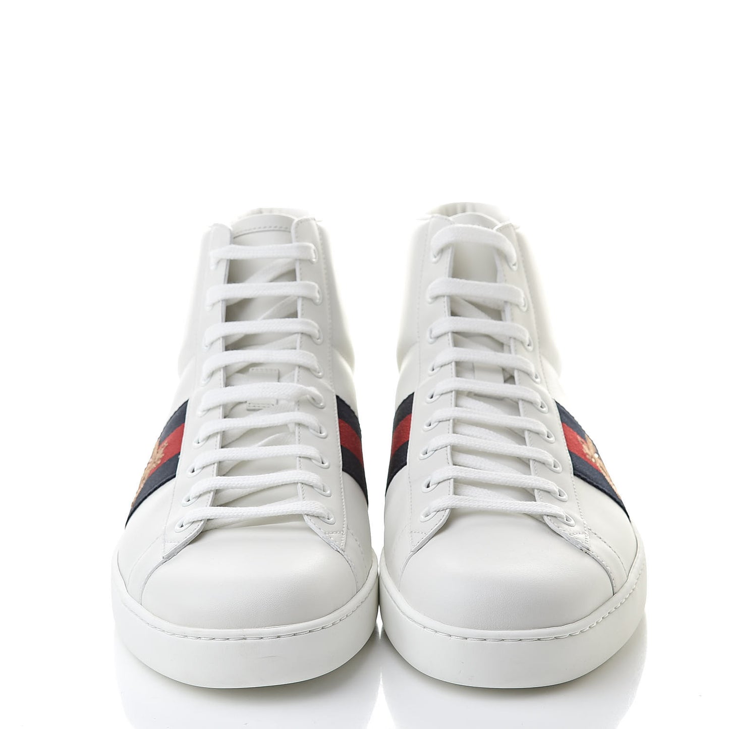Calfskin Miro Soft Web Bee Embroidered Mens Ace High Top Sneakers 10.5 White