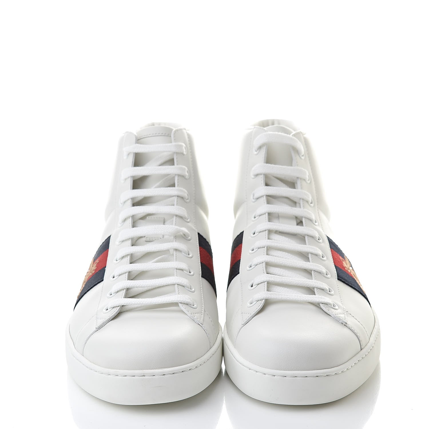 Gucci Calfskin Miro Soft Web Bee Embroidered Mens Ace High Top Sneakers 10.5 White 2 of 7