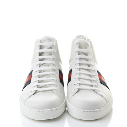 Gucci Calfskin Miro Soft Web Bee Embroidered Mens Ace High Top Sneakers 10.5 White 2 of 7