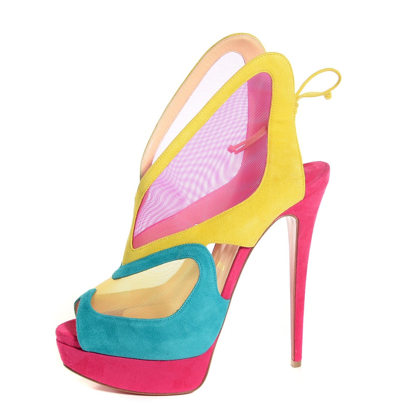 Suede Mesh Farfamesh 160 Peep Toe Platform Booties 39 Multicolor
