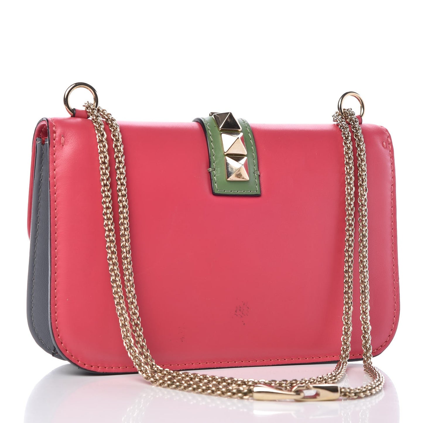 Vitello Medium Glam Lock Rockstud Flap Deep Rose Scarlet Grey Green