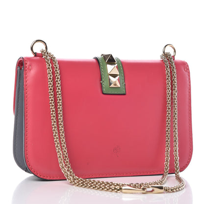 Valentino Garavani Vitello Medium Glam Lock Rockstud Flap Deep Rose Scarlet Grey Green 4 of 11