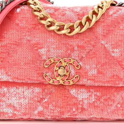Chanel Sequin Quilted Medium Chanel 19 Flap Coral 8 of 10