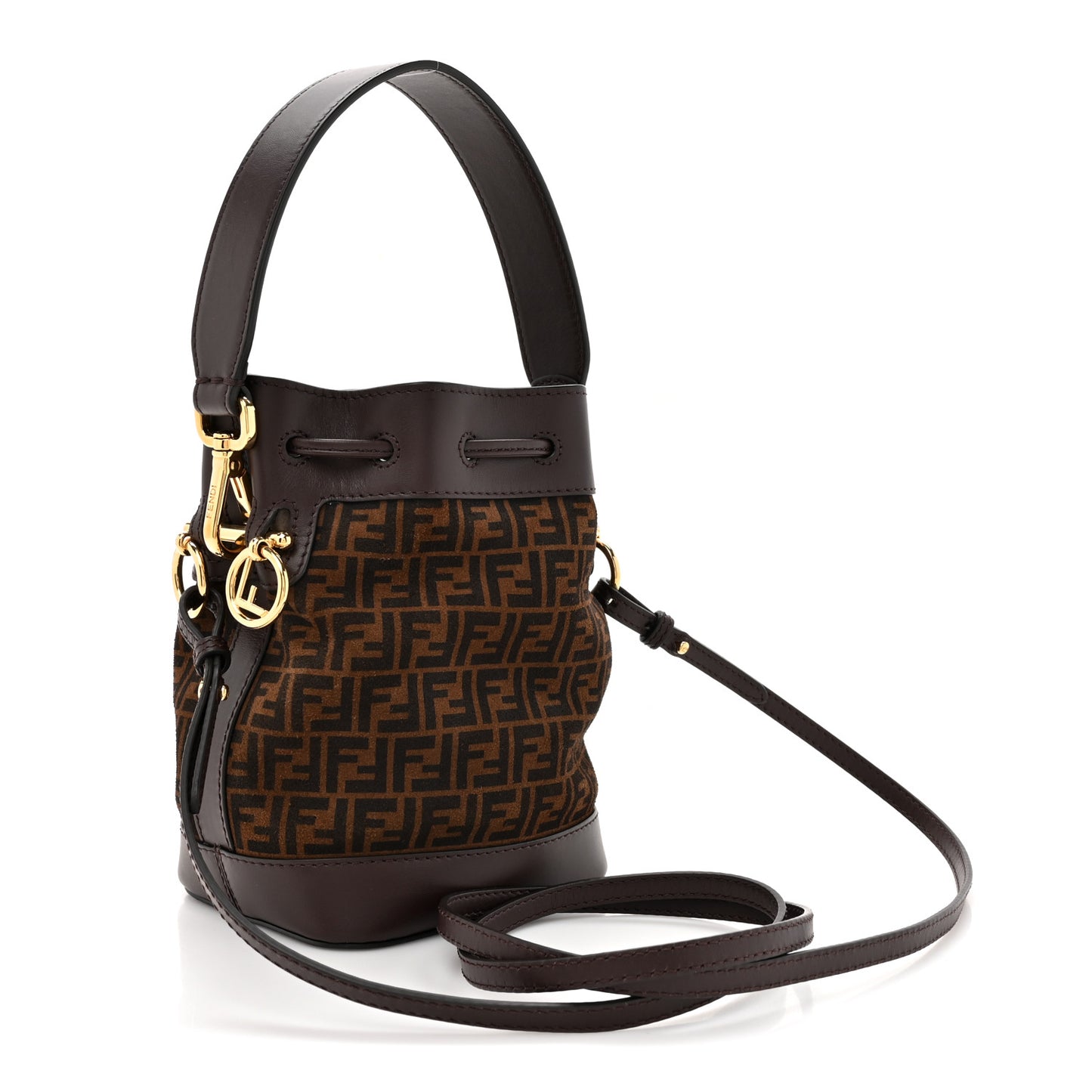 Suede Vitello King F is Fendi Micro FF Mini Mon Tresor Bucket Bag Sigaro Marrone Ebano
