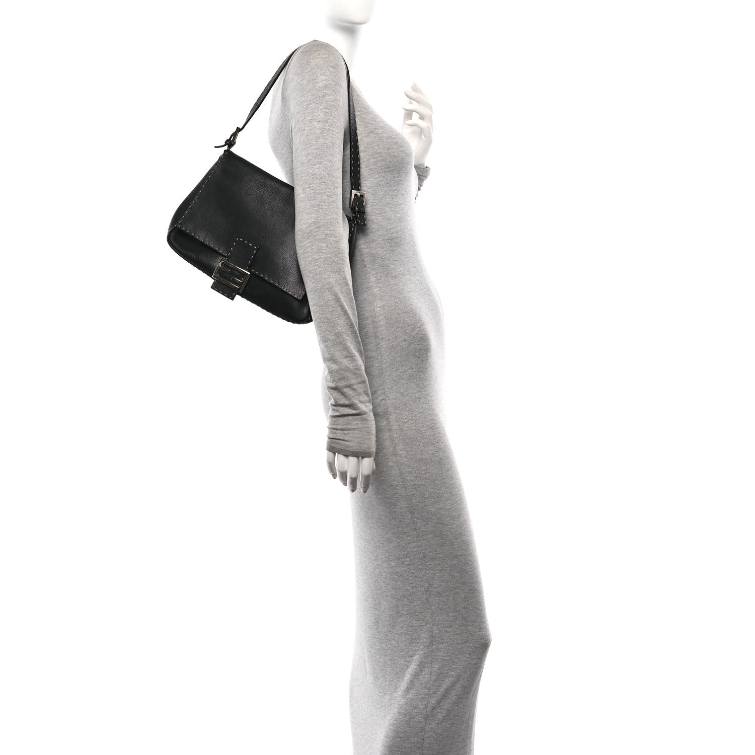 Fendi Calfskin Romano Selleria Forever Mama Baguette Black 2 of 11