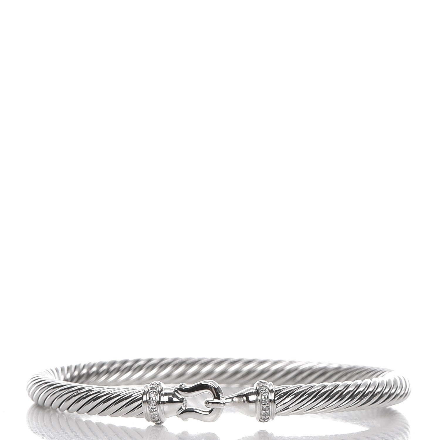 David Yurman Sterling Silver Diamond 5mm Cable Buckle Bracelet 1 of 5